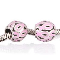 (image for) Charm 925 - Silver Round- Pink Ribbon