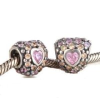 (image for) Charm 925 CZ Stone - Heart - Champagne & Light Pink