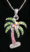 (image for) Palm Tree Anklet Double Strand Chain - Pink & Green