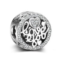 (image for) Charm 925 - Heart Love You Round Bead Pave Heart Halo