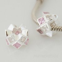 (image for) Charm 925 - CZ Stone - Staggared - Pink & Clear