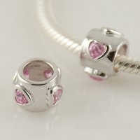 (image for) Charm 925 CZ Stone Tube Heart Pink