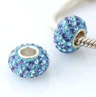 (image for) Austrian Crystal Charm 925 - 5 Row - Light Blue & Purple Lines