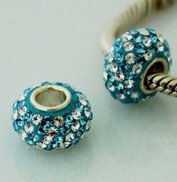 (image for) Austrian Crystal Charm 925 - 5 Row - Teal & Clear Diagonal Lines