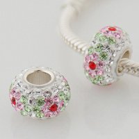 (image for) Austrian Crystal Charm 925 - 5 Row - Flower Clear Pink & Lime