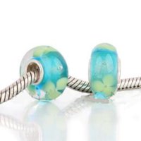 (image for) 925 Glass Beads - Bubble Flower - Teal & Lime