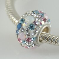 (image for) Austrian Crystal Charm 925 - 5 Row - Opalescent Clear Pink Blue