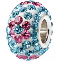 (image for) Austrian Crystal Charm 925 - 5 Row - Flower Light Blue & Pink