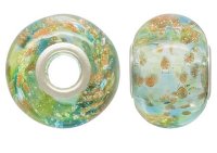 (image for) 925 Glass Beads Giant - Light Blue, Lime & Gold Specks