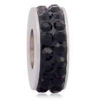 (image for) Stainless Steel Charm - 2 Row Crystals BLACK