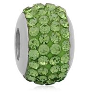 (image for) Stainless Steel Charm - 4 Row Crystals LT GREEN