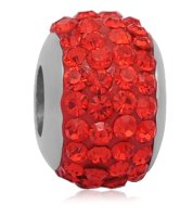 (image for) Stainless Steel Charm - 4 Row Crystals RED