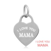 (image for) 14*22mm Small Stainless Steel Heart Charm - I love You Mama