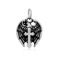 (image for) 16*25mm Small Stainless Steel Charm - Pray Warrior Cross Wings