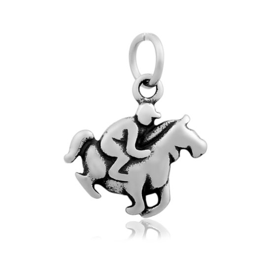 (image for) 16*23mm Small Stainless Steel Charm - Horse & Rider - Click Image to Close