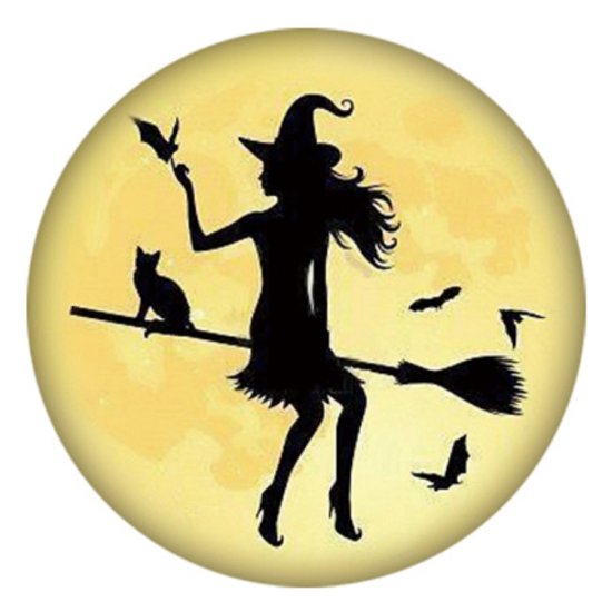 (image for) Snap Jewelry Enamel Ceramic - Witch on a Broom in the Moon - Click Image to Close