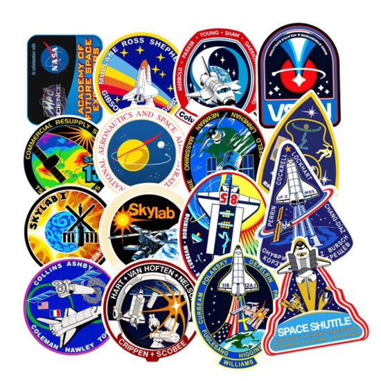 (image for) NASA Space Shuttle launch Stickers Non Repeating Decals 45 pcs - Click Image to Close