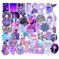 (image for) Cute Purple Doodle Stickers Non Repeating Vinyl Decals 50 pcs