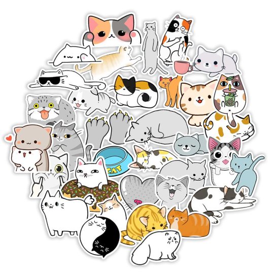 (image for) Cat and Kitten Stickers Non Repeating Decals 50 pcs - Click Image to Close