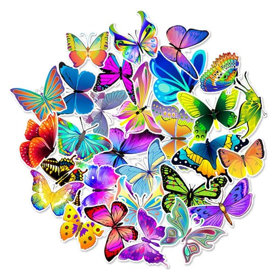 (image for) Butterfly Stickers Non Repeating Decals 50 pcs - Click Image to Close