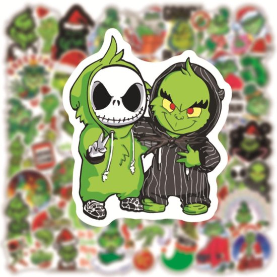 (image for) Grinch Holiday Stickers Non Repeating Decals 50 pcs - Click Image to Close