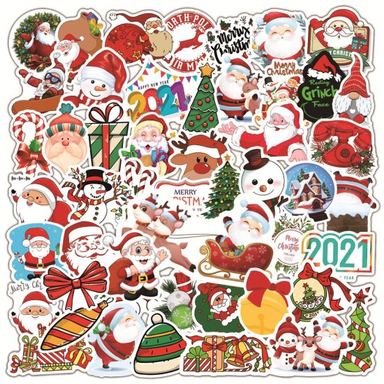 (image for) Christmas Stickers Non Repeating Laptop Skateboard Decals 50 pcs - Click Image to Close