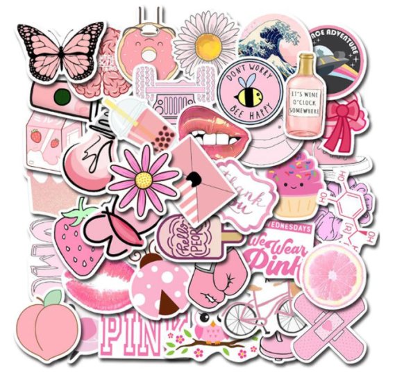 (image for) Cute Pink Girly Things Stickers non-Repeat Vinyl Decals 50 pcs - Click Image to Close