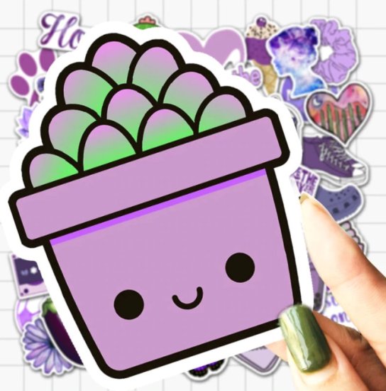 (image for) Cute Violet Purple Doodle Stickers Non Repeating Decals 50 pcs - Click Image to Close