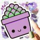 (image for) Cute Violet Purple Doodle Stickers Non Repeating Decals 50 pcs