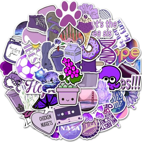 (image for) Cute Violet Purple Doodle Stickers Non Repeating Decals 50 pcs - Click Image to Close