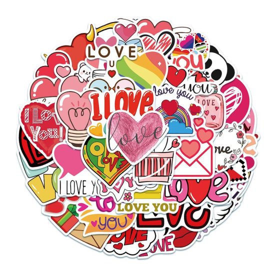 (image for) Love Sentiments Sayings Stickers Non Repeating Vinyl Decals 50pc - Click Image to Close