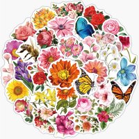 (image for) Flowers and Butterflies Stickers Non Repeating Decals 50 pcs