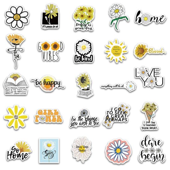(image for) Daisy Motivational Sentiments Stickers Non Repeating Decals 50pc - Click Image to Close