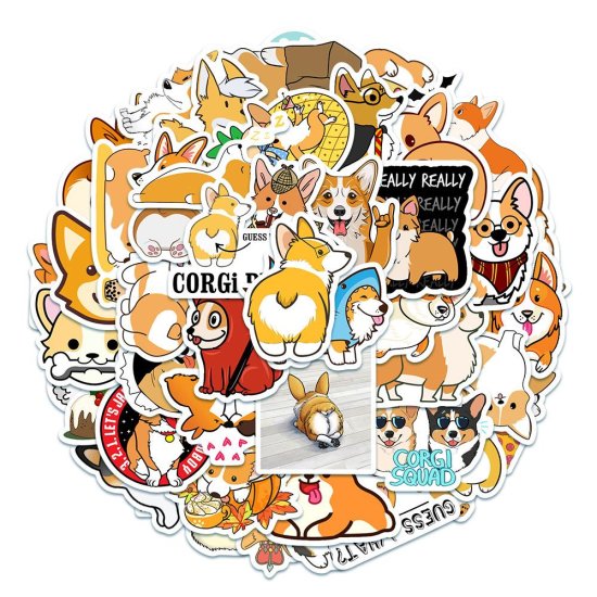 (image for) Corgi Variety Dog Stickers Mixed Non Repeating Decals 50 pcs - Click Image to Close