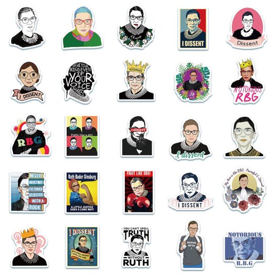 (image for) RGB Ruth Bader Ginsberg Stickers Non Repeating Decals 50 pcs - Click Image to Close