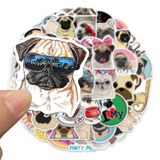 (image for) Pug Dog Stickers Pet Lover Non Repeating Decals 50 pcs - Click Image to Close