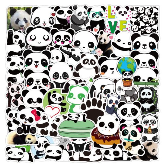 (image for) Panda Bear Stickers Animal Lover Non Repeating Decals 50 pcs - Click Image to Close