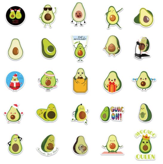 (image for) Avocado Lover Stickers Fruit Non Repeating Decals 50 pcs - Click Image to Close
