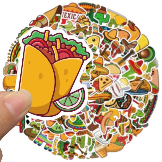 (image for) Mexican Stickers Taco Guacamole Non Repeating Vinyl Decal 100pcs - Click Image to Close