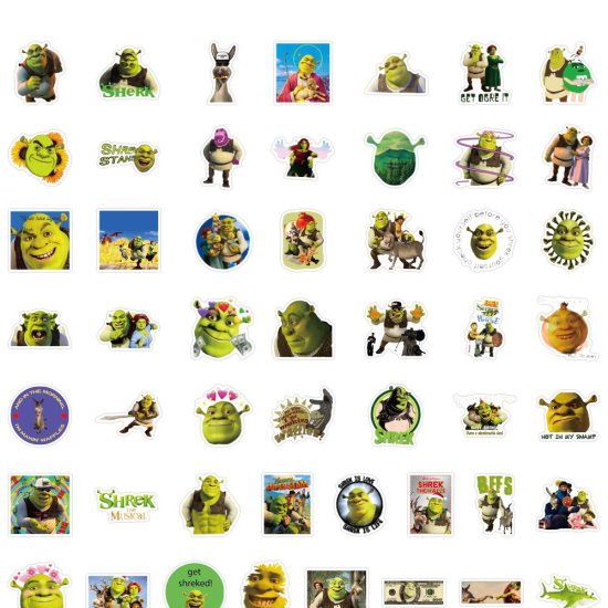 (image for) Shrek Stickers Cartoon Humor Fun Vinyl Decal Non Repeating 50pcs - Click Image to Close
