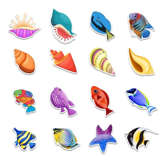 (image for) Sea Shell Shells Stickers Mixed Non Repeating Vinyl Decals 50pc - Click Image to Close