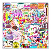 (image for) Happy Birthday Stickers Mixed Non Repeating Vinyl Decals 50pc