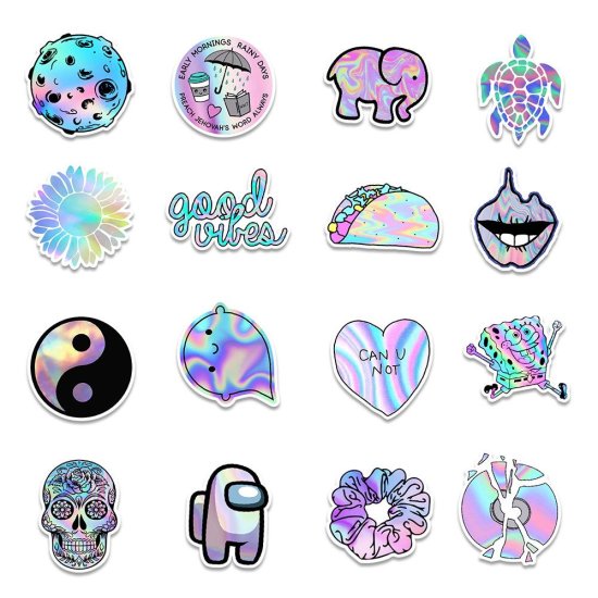 (image for) Pastel Rainbow Stickers Mixed Non Repeating Vinyl Decals 50pc - Click Image to Close
