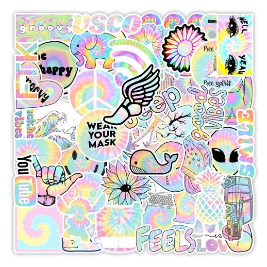 (image for) Pastel Rainbow Inspired Stickers Non Repeating Vinyl Decals 50pc - Click Image to Close
