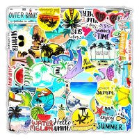 (image for) Beach Ocean Sun Surf Stickers Non Repeating Vinyl Decals 50pc