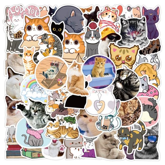 (image for) Kitten Cat Stickers Pet Lover Feline Non Repeating 50pcs - Click Image to Close
