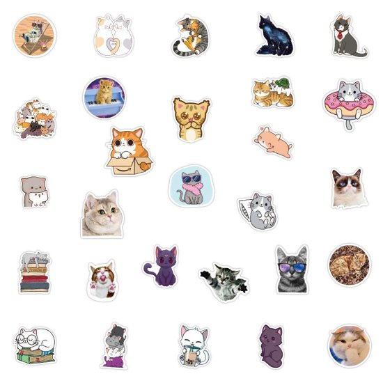 (image for) Kitten Cat Stickers Pet Lover Feline Non Repeating 50pcs - Click Image to Close