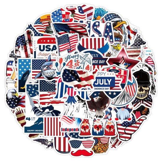 (image for) US Flag 4th of July Decals Stickers America 1st Patriotic 50 pcs - Click Image to Close