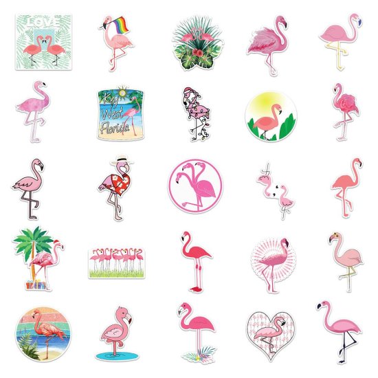 (image for) Flamingo Florida Bird Decal Stickers Non Repeating Vinyl 50pcs - Click Image to Close