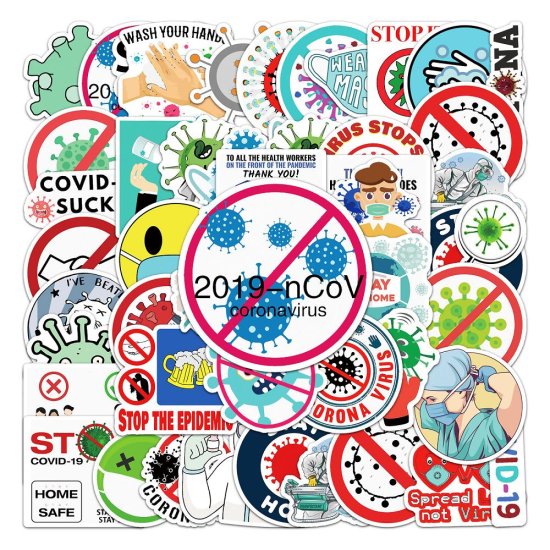 (image for) COVID-19 Prevention Decal Stickers Non Repeating Vinyl 50pcs - Click Image to Close